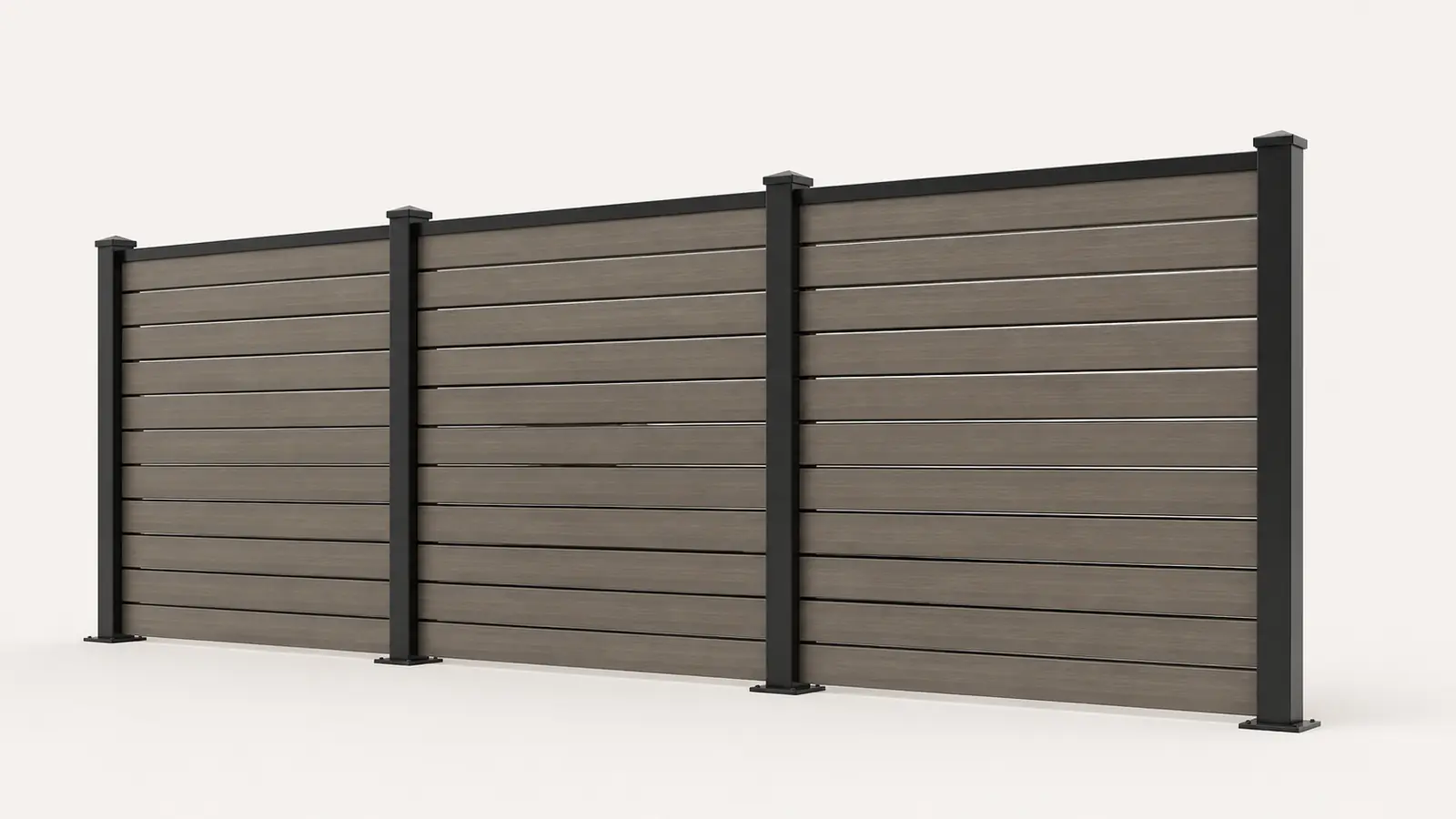 Horizontal composite privacy fence configured in a browser embed, with its run length and quote status beside it.