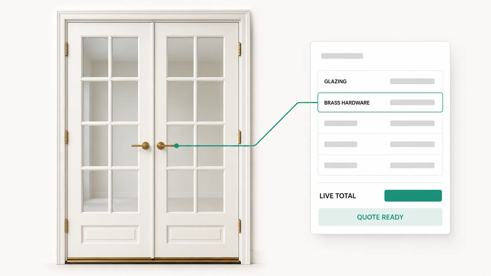 A live total following the options on a pair of French doors as glazing and hardware are chosen.